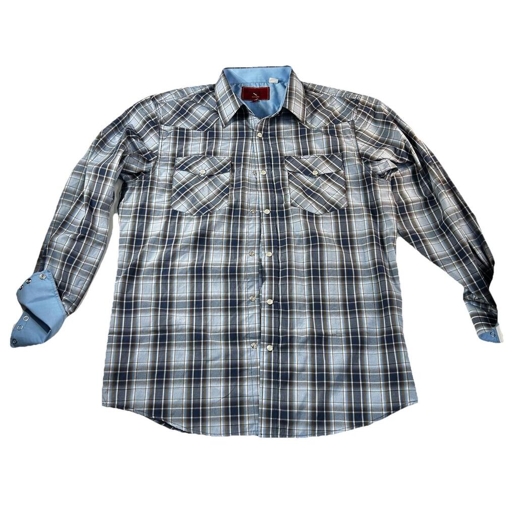Rodeo Clothing Co Shirt Men's‎ Plaid Pearl Snap Down Long Sleeve Western, Medium